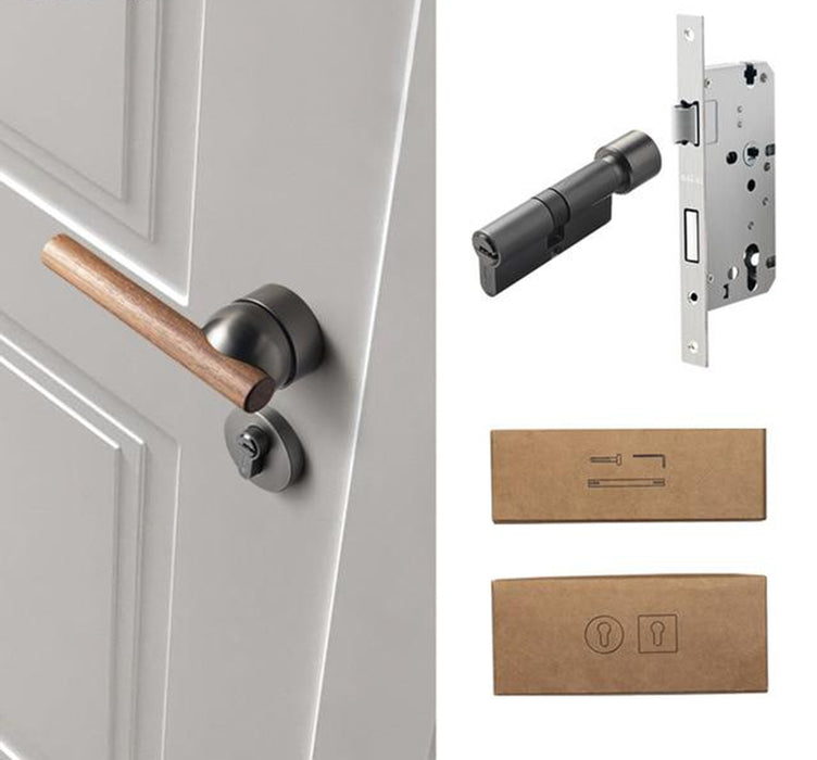 Walnut American Style Door Handle - Black with Lock / 72mm / 55mm - Level Decor