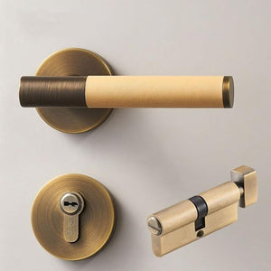 Italian Style Brass Leather/Wood Door Lock Set - Beige - Level Decor