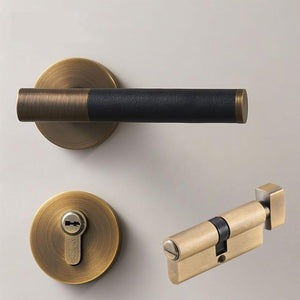 Italian Style Brass Leather/Wood Door Lock Set - Black - Level Decor