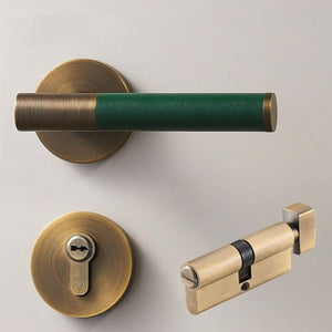 Italian Style Brass Leather/Wood Door Lock Set - Green - Level Decor