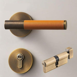 Italian Style Brass Leather/Wood Door Lock Set - Orange - Level Decor