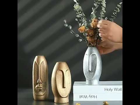 White Black Abstract Human Face Ceramic Vase