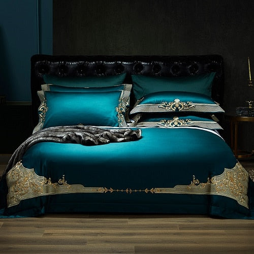 Royal Sansa Egyptian Cotton Duvet Cover Set - Color 1 / Flat sheet style / Queen 200X230 4Pcs - Level Decor
