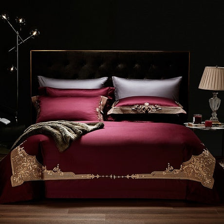 Royal Sansa Egyptian Cotton Duvet Cover Set - Color 2 / Flat sheet style / Queen 200X230 4Pcs - Level Decor