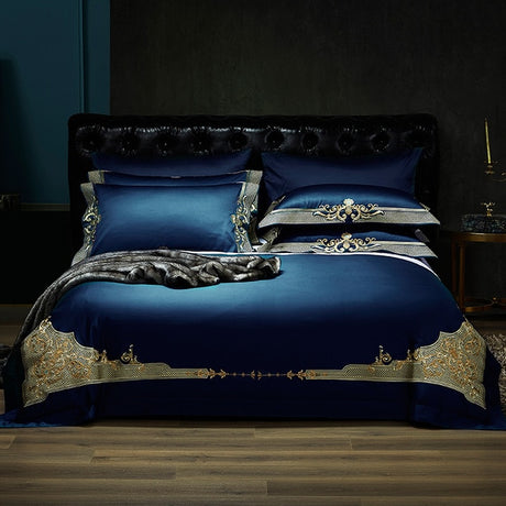 Royal Sansa Egyptian Cotton Duvet Cover Set - Color 2 2 / Fitted sheet style / King 220X240 4Pcs - Level Decor