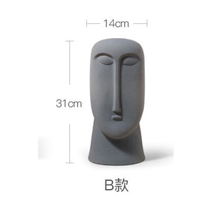 Nordic Figure Head Minimalist Ceramic Abstract Vase - Medium grey - Level Decor