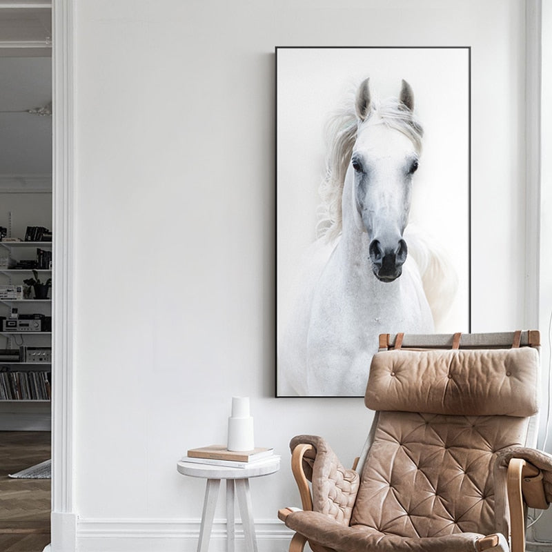 Nordic Style White Horse Canvas Painting - Level Decor