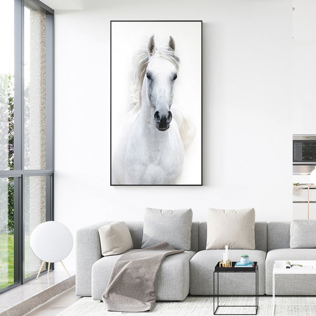 Nordic Style White Horse Canvas Painting - Level Decor