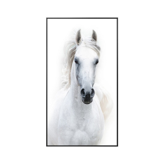 Nordic Style White Horse Canvas Painting - 20x35cm (No Frame) - Level Decor