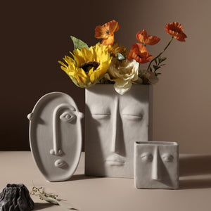 Nordic Human Face Design Ceramic Vase - Level Decor