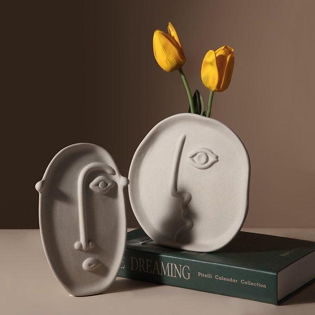 Nordic Human Face Design Ceramic Vase - Level Decor