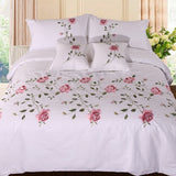 Flowers & Leaves Embroidered Duvet Cover Set - Level Decor