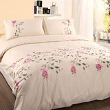 Flowers & Leaves Embroidered Duvet Cover Set - Beige / King size 4Pcs - Level Decor