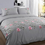 Flowers & Leaves Embroidered Duvet Cover Set - Gray / King size 6Pcs - Level Decor