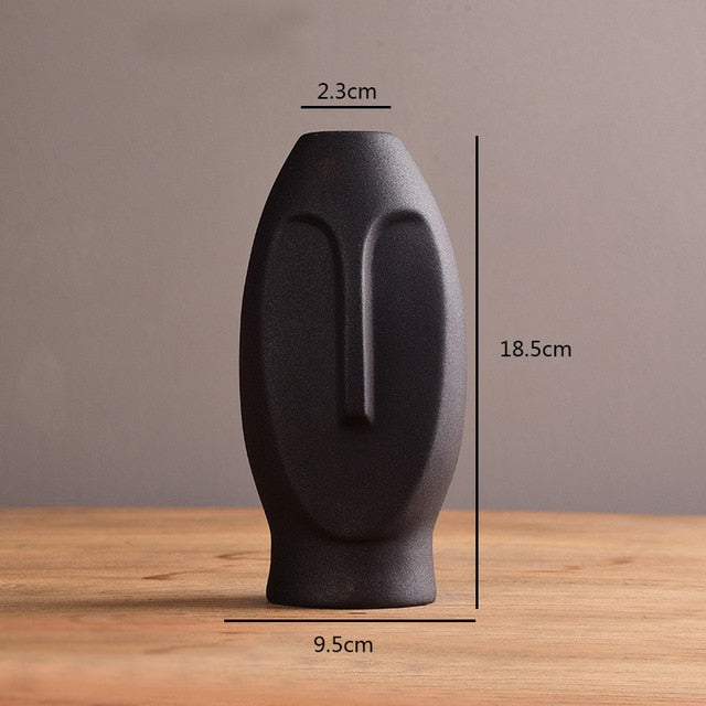 White Black Abstract Human Face Ceramic Vase - 1 - Level Decor