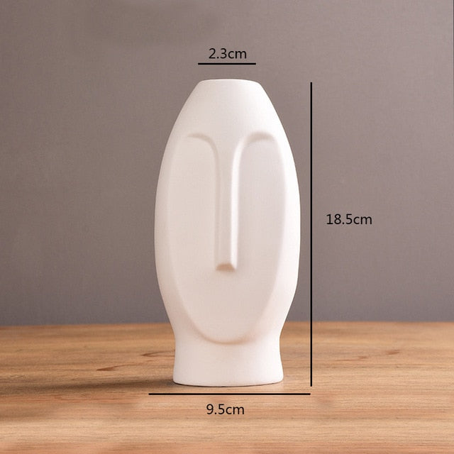White Black Abstract Human Face Ceramic Vase - 2 - Level Decor