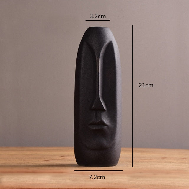 White Black Abstract Human Face Ceramic Vase - Level Decor