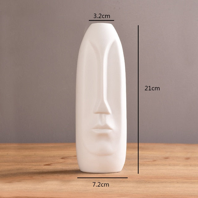 White Black Abstract Human Face Ceramic Vase - 6 - Level Decor
