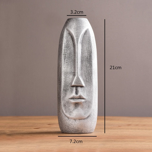 White Black Abstract Human Face Ceramic Vase - Level Decor