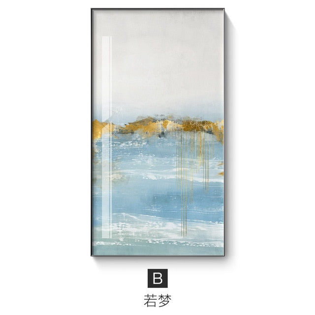 Scandinavian Abstract Blue White Landscape Canvas Painting - 50x90cm (No Frame) / B - Level Decor