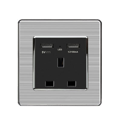 LED Stainless Steel 1-4 G, 1 & 2 Way Switch - UK socket 2 USB - Level Decor