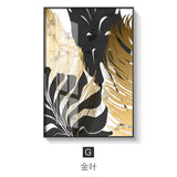 Nordic Golden Abstract Leaf Flower Canvas Painting - 45x60cm (No frame) / G - Level Decor