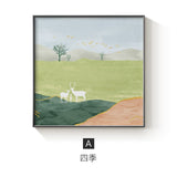 Nordic Abstract Four Seasons Canvas Painting - 60x60cm (No frame) / Spring - Level Decor