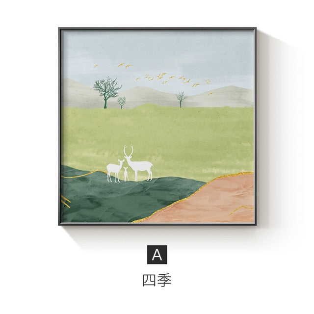 Nordic Abstract Four Seasons Canvas Painting - 60x60cm (No frame) / Spring - Level Decor