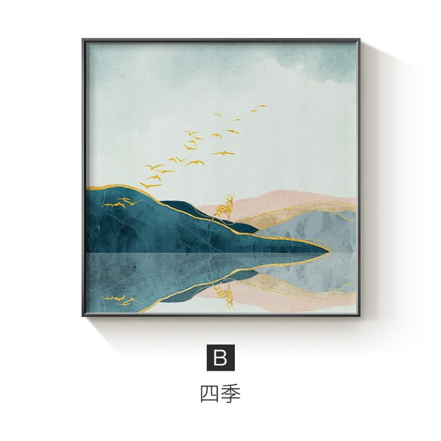 Nordic Abstract Four Seasons Canvas Painting - 60x60cm (No frame) / Summer - Level Decor