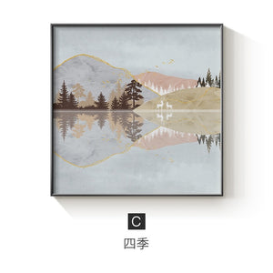 Nordic Abstract Four Seasons Canvas Painting - 60x60cm (No frame) / Autumn - Level Decor