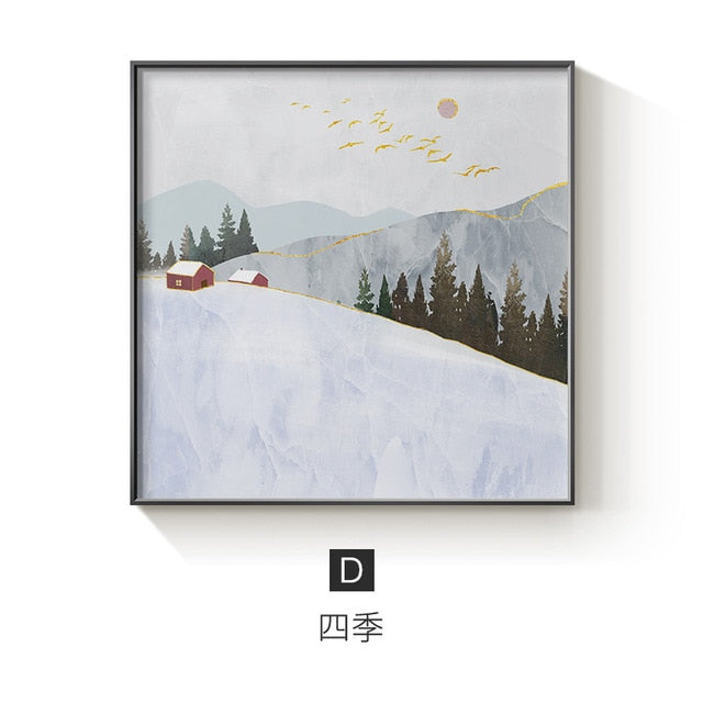 Nordic Abstract Four Seasons Canvas Painting - 60x60cm (No frame) / Winter - Level Decor