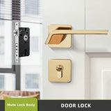 Modern Gold Door Lock - Solid Wood - Level Decor