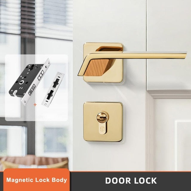 Modern Gold Door Lock - Solid Wood - Level Decor