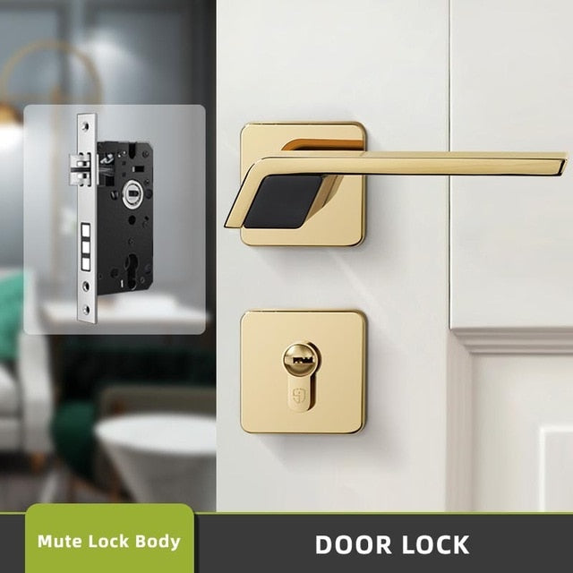 Modern Gold Door Lock - Solid Wood - Mute Lock Body 2 - Level Decor