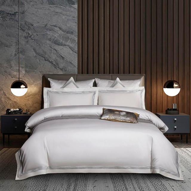 Classic Shae Egyptian Cotton Duvet Cover Set - color 1 / Fitted Bed Sheet / King size 4pcs - Level Decor