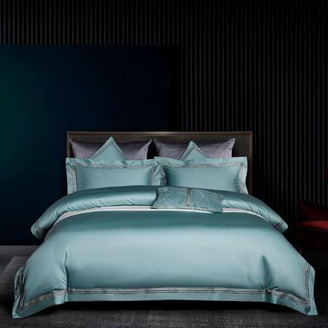 Classic Shae Egyptian Cotton Duvet Cover Set - color 10 / Fitted Bed Sheet / King size 4pcs - Level Decor