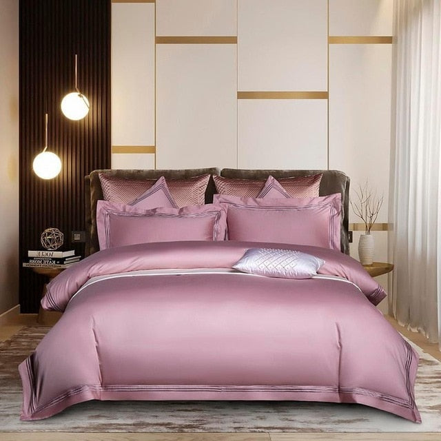 Classic Shae Egyptian Cotton Duvet Cover Set - color 11 / Fitted Bed Sheet / King size 4pcs - Level Decor