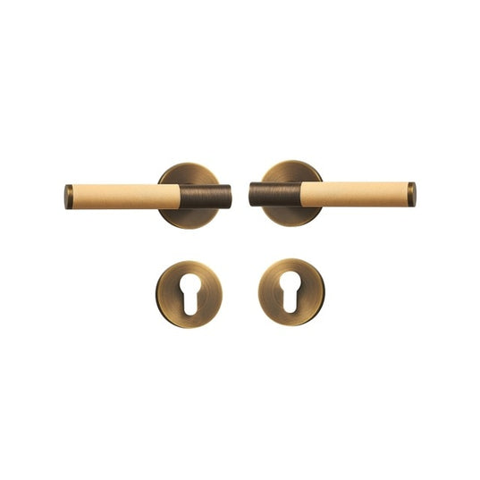 Italian Style Brass Leather/Wood Door Lock Set | Level Decor