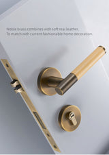 Italian Style Brass Leather/Wood Door Lock Set - Level Decor