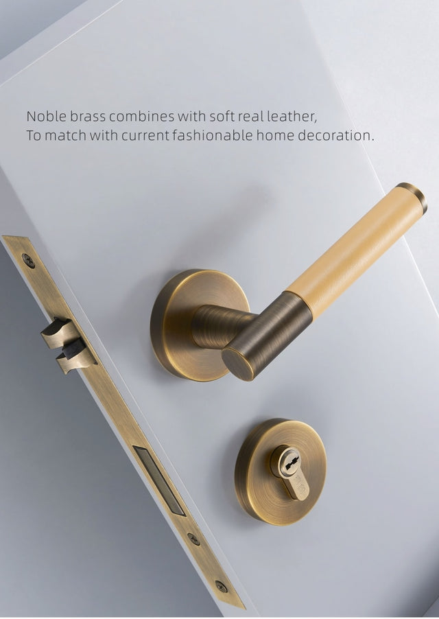 Italian Style Brass Leather/Wood Door Lock Set - Level Decor