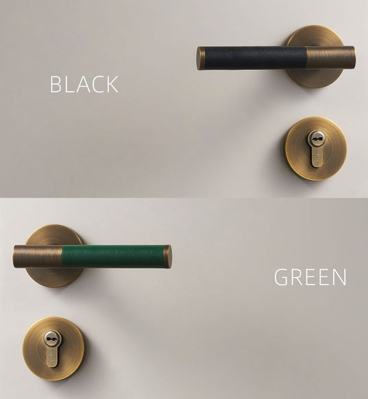 Italian Style Brass Leather/Wood Door Lock Set | Level Decor