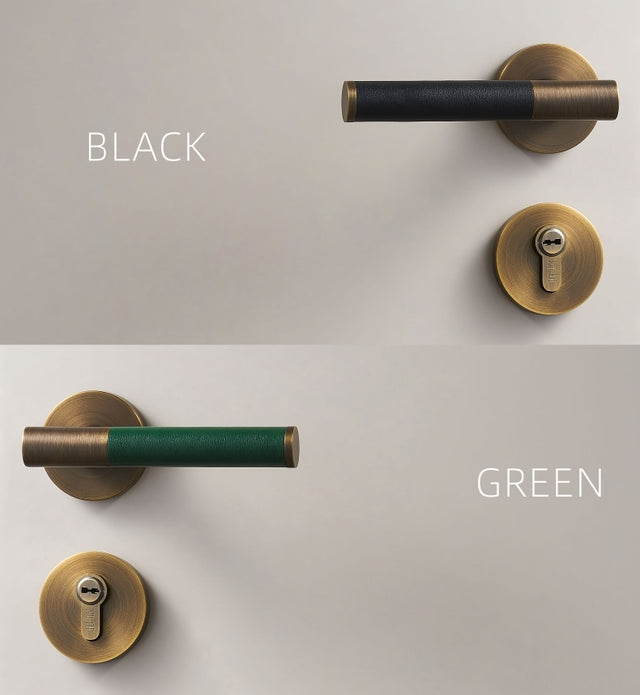Italian Style Brass Leather/Wood Door Lock Set - Level Decor