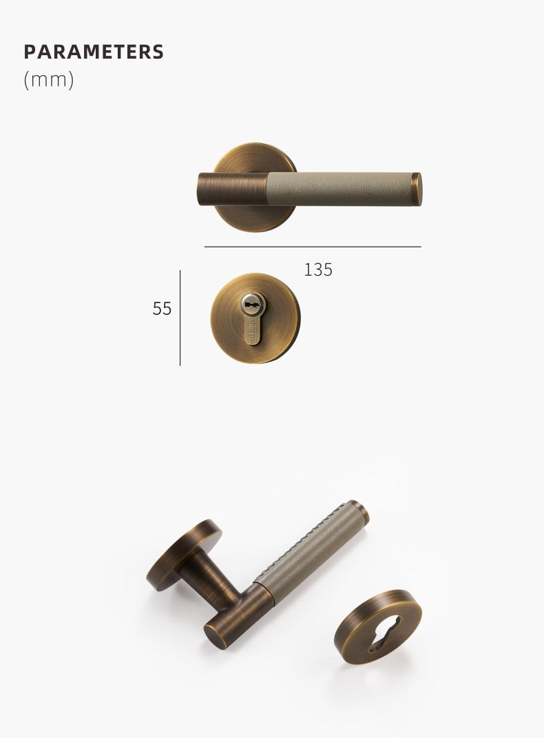Italian Style Brass Leather/Wood Door Lock Set - Grey - Level Decor