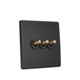 Dark Grey Retro 1-4 G, 2 Way Toggle Switch - 3 Gang - Level Decor