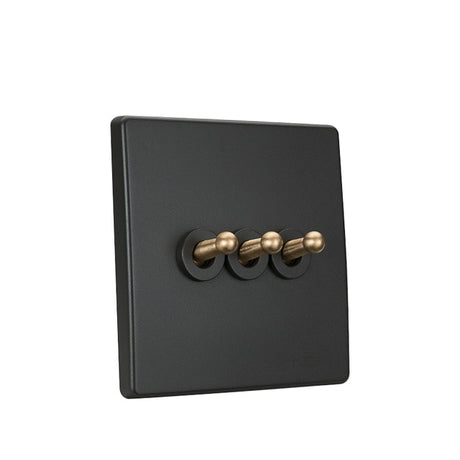 Dark Grey Retro 1-4 G, 2 Way Toggle Switch - 3 Gang - Level Decor