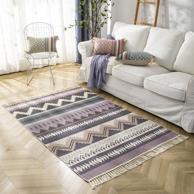Boho Vintage Cotton and Linen Tassels Floor Rug - yadiana / 1200mm x 1700mm - Level Decor