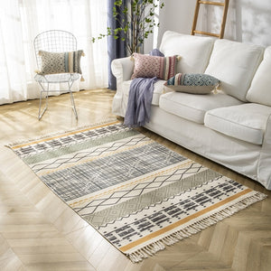 Boho Vintage Cotton and Linen Tassels Floor Rug - nafu / 1200mm x 1700mm - Level Decor
