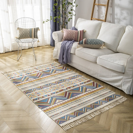 Boho Vintage Cotton and Linen Tassels Floor Rug - silo / 1200mm x 1700mm - Level Decor