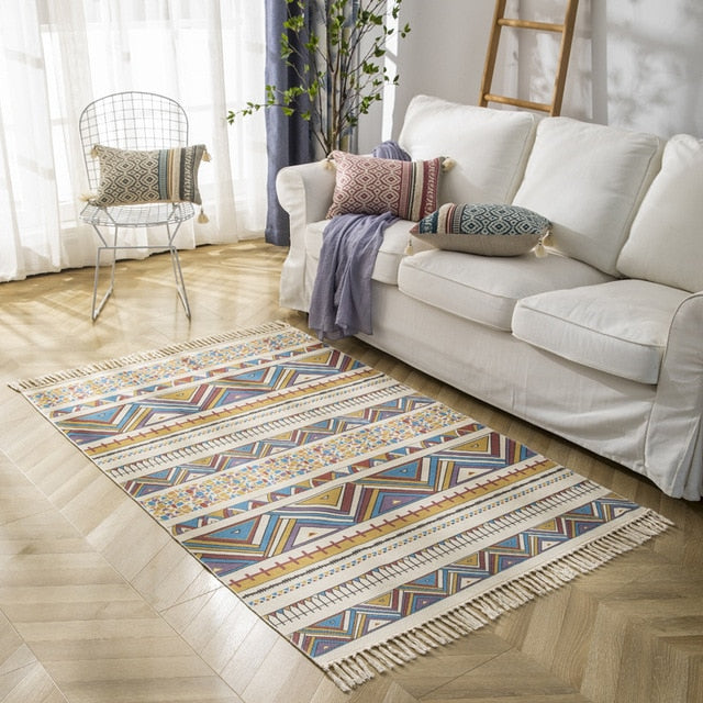Boho Vintage Cotton and Linen Tassels Floor Rug - silo / 1200mm x 1700mm - Level Decor