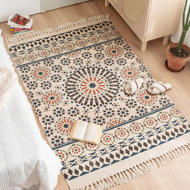 Boho Vintage Cotton and Linen Tassels Floor Rug - cuicanka / 1200mm x 1700mm - Level Decor